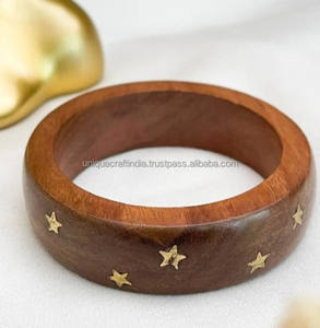Brazaletes de madera hechos a mano con incrustaciones de metal plateado, venta al por mayor, joyería de madera natural para mujer, moda moderna - Product Image 3