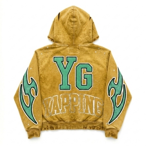 Winter Acid Wash Heavyweight Zipper <b>Hoodie</b> Regular Fit No <b>String</b> Vintage Washed Double Layer Streetwear Jacket - Product Image 3