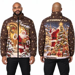 Chaqueta acolchada de invierno para hombre con sublimación de Papá Noel, cortavientos, con cremallera y cuello alto, informal, aislada y acolchada. - Product Image 4