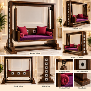Contemporary Walnut Finish 2-Seater Wooden Porch <b>Swing</b> Modern Solid <b>Wood</b> Indoor <b>Swing</b> with Plush Cushioning South Indian Jhula - Product Image 4