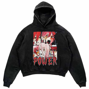 Custom Oversized Anime Graphic Pullover Hoodie Unisex Acid <b>Wash</b> 100% Cotton Fleece Fabric Streetwear Casual Pullover Sweatshirt - Product Image 4