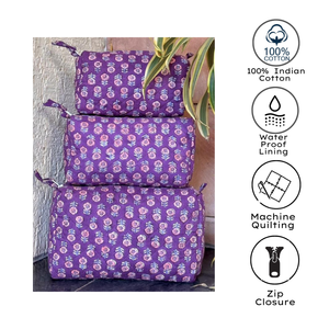 Jaipur Hand Block <b>Toiletry</b> Bag Set of 3 Sizes Multi Function Travel Organizer Cosmetic Bags for Men Women Daily Use Gifting - Product Image 2