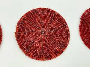 Handmade Red Spiral Beaded Coaster Premium handcrafted beadwork <b>Round</b> spiral coaster design Elegant red bead pattern <b>Mats</b> & Pad - Product Image 2