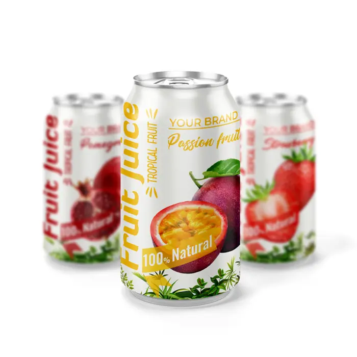 Zumo de frutas tropicales con pulpa de fruta 330ml lata de aluminio bebida personalizar marca HALAL bebida saludable mejor precio