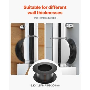 ชุดต่อท่อปล่องไฟขนาด 6 นิ้วผ่านผนัง ทำจากสแตนเลส 304 พร้อมฝาครอบกันฝนทรงกรวยด้านนอกแบบปรับได้ สำหรับเตาผิง - Product Image 6