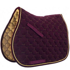 Tapis de selle de luxe en velours pour dressage, avec garniture or violet et doublure matelassée en polaire - Product Image 1