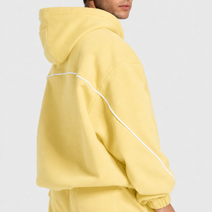 Sweat à capuche décontracté surdimensionné pour homme avec ligne contrastante jaune, en molleton premium - Product Image 2