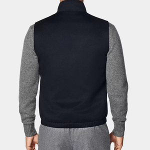 Chaleco Técnico Reversible para Hombre, Chaleco de Lujo con Cierre, Color Azul Marino, Lana de Cachemira, Cuello Alto, Repelente al Agua, Corte Ajustado, OEM ODM - Product Image 4