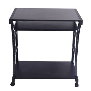 Scrivania Moderna a Quattro Ruote Mobile Nera per Camera da Letto, Ufficio Domestico, Soggiorno - Legno MDF e Metallo con Funzionalità di Archiviazione - Product Image 2