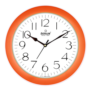 Sonam <b>Round</b> Plastic Wall Clock Analog Quartz Silent Orange Frame White Dial 797-CL Made In India - Product Image 1