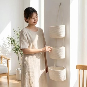 Handmade White Macrame Wall <b>Storage</b> Basket For Stylish Home Organization And Elegant Wall Decor <b>Solution</b> From India - Product Image 2
