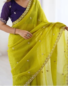 Sari de Georgette Bordado KV Estilo Bollywood (Amarillo) - Product Image 6