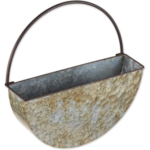 Modern Galvanized Metal Wall Planters Set of 2 Half-Moon Hanging Flower <b>Pots</b> for Succulents and Herbs Farmhouse Wall Decor - Product Image 4