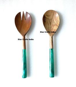 Ensemble de serveurs à salade en bois de style américain de qualité fantastique avec poignées et couteaux, écologique et multifonctionnel pour le service - Product Image 2