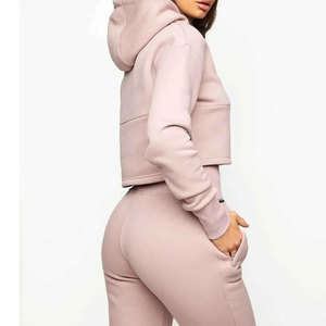 Conjunto Deportivo de Felpa con Capucha para Mujer, Color Rosa, Manga Larga, Color Sólido, Casual, Transpirable, Pantalones de Algodón, Bolsillos Laterales, Cierre de Cremallera - Product Image 2