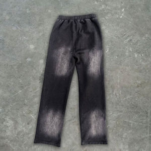 Conjunto de 2 piezas de sudadera y pantalones acampanados vintage con apliques bordados desgastados, lavado ácido, talla grande, para invierno, venta al por mayor - Product Image 6