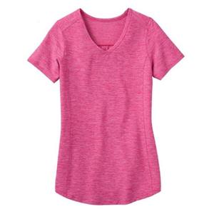 เสื้อยืดผู้หญิงคอวีแขนสั้นสีทึบผ้าถักลำลองทรงปกติสีเขียวอมฟ้า - Product Image 4