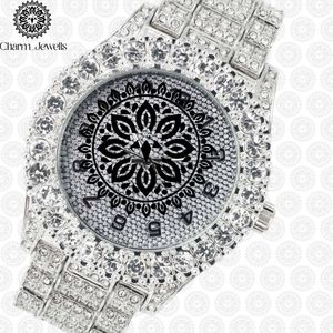 Charm_Jewells Luxury Stainless Steel <b>Watch</b> 40mm Round <b>Diamond</b> Encrusted Sapphire Crystal Analog Dial Unisex Quartz Movement - Product Image 2