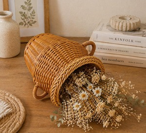 Jarrón de ratán con asas, estilo bohemio, maceta interior para flores secas y plantas verdes, macetero rústico tejido, decoración de escritorio - Product Image 5