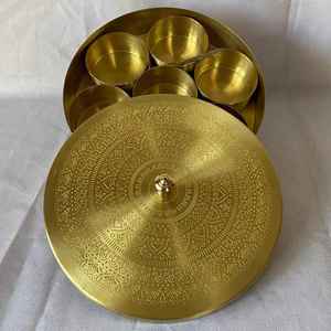 Traditional <b>Herb</b> & Spice Storage Organizer Kitchen Use Golden Metal Masala Dabba Spice <b>Box</b> with Mandala Lid Seven Containers - Product Image 4