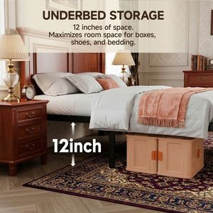 Heavy Duty <b>Queen</b> Metal <b>Bed</b> <b>Frame</b> <b>with</b> <b>Storage</b> Steel Slat Support Black - Product Image 5