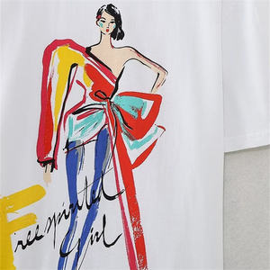 Camiseta Blanca de Manga Corta para Mujer, con Estampado de Chica a la Moda Pintado a Mano, Corte Holgado, Cuello Redondo, Informal, de Algodón Jersey, para Primavera/Verano - Product Image 5