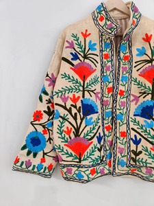 Veste en laine brodée florale bohème, col mandarin, manches longues, fermeture éclair, vêtement d'automne, vêtements décontractés pour adultes - Product Image 4