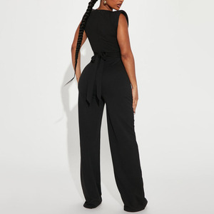 Summer Sleeveless <b>Black</b> One Piece <b>Bodycon</b> Yoga <b>Jumpsuit</b> High Waist Tummy Control Spandex/Polyester Women's Fitness Rompers Women - Product Image 2
