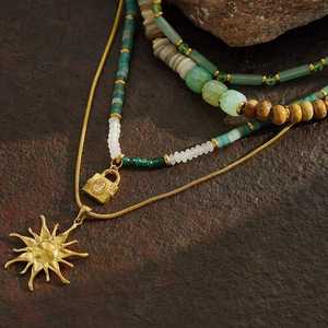 สร้อยคอลูกปัดอะความารีนประดับมุกน้ำจืด หินสีน้ำเงินหลายชั้น เงินแท้ 925 ชุบทอง 14K - Product Image 1