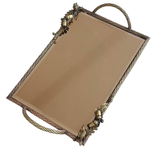 Plateau de rangement décoratif pour vaisselle, plateau en métal de grande qualité avec poignée, plateau de service alimentaire antique, prix de gros - Product Image 2