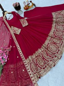 <b>Wine</b> Red Anarkali Suit for Women, Embroidered Georgette Anarkali Gown Set, Indian Party Wear Dress, Pakistani Style Salwar Suit, - Product Image 5