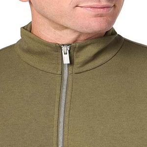 Sudadera de Punto con Cierre para Hombre, Color Verde Oliva, Corte Regular, Color Sólido, Cuello Alto Informal, Material de Algodón, Sudadera para Otoño - Product Image 4