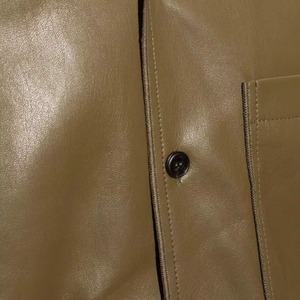 Mens Faux Leather <b>Shirt</b> with Straight Short Sleeve <b>Button</b> Front Top for Daily Fashion Casual Gatherings and Smart Style Looks - Product Image 5