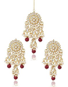INDIAN LATEST TRENDY HIGH GOLD PLATED CRYSTAL RHINSTONE PEARL FANCY KUNDAN EARRINGS SET for WOMEN GIRLS WEDDING - Product Image 1