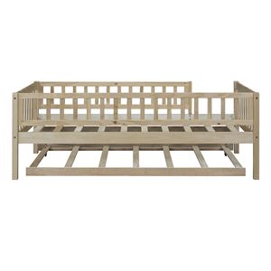 Letto a giorno in legno naturale a una piazza e mezza con letto estraibile e sponde di sicurezza per camerette dei bambini - Product Image 5
