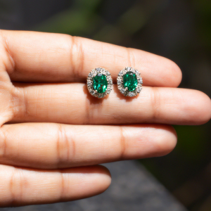 Emerald Halo Jewelry <b>Set</b> Sterling Silver <b>Necklace</b> <b>and</b> <b>Earrings</b> Green Gemstone <b>Bridal</b> Wedding Anniversary Gift for Women Jewelry - Product Image 5