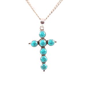 Collar con colgante de cruz de plata de ley 925 con piedra turquesa, colgantes chapados en rodio fino, producto a granel - Product Image 1