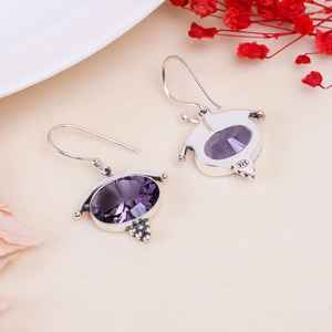 Boucles d'oreilles en améthyste de forme ovale, en argent Sterling 925, Style Vintage, bijoux faits à la main, cadeau pour femmes - Product Image 3