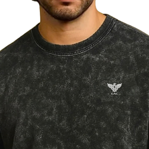 Camiseta Negra para Hombre, Lavada al Ácido, 100% Algodón, Cuello Redondo, Manga Corta, Corte Holgado, Transpirable, Secado Rápido, Estilo Casual Urbano, 280 Gramos - Product Image 5