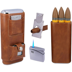 Elegante estuche de cuero para cigarros con cortador integrado y protección, billetera con cortador incorporado y acabado en cuero, a la venta a bajo precio. - Product Image 2