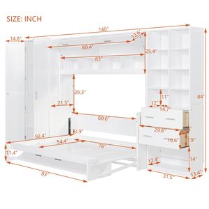Full-Size <b>White</b> Murphy <b>Bed</b> with Closet Drawers Shelves Wall <b>Bed</b> with Practical <b>Storage</b> Solutions - Product Image 4