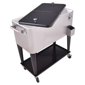 80 Quart Stainless Steel Patio <b>Rolling</b> Cooler <b>Box</b> for Ice Beverages - Product Image 1