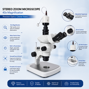 40x Stereo Zoom Laboratory Microscope | Adjustable Eyepieces LED <b>Illumination</b> Smooth Focus Wide Field View for Research Labs Use - Product Image 5