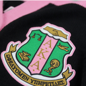 AKA 1908 Cardigan long femme noir et rose d'hiver, anti-rides, en tricot boutonné, avec broderie chenille, pour tenue de sororité grecque - Product Image 6