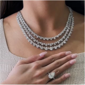 Collier de luxe multi-brins en argent sterling 925 avec moissanite taille poire et diamants pour femme, idéal pour les mariages - Product Image 6