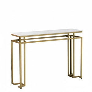 Table console rectangulaire moderne en marbre blanc, table d'appoint pour couloir, entrée, canapé, table de présentation, décoration intérieure, meubles de luxe en solde - Product Image 2