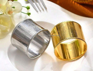 Deux ensembles un rond de serviette fait à la main en argent et en or design moderne rond de serviette mariage porte-rond de serviette de fête mariage décoratif - Product Image 2