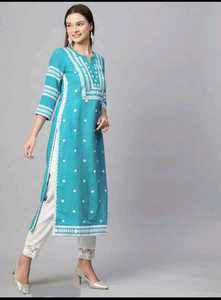 Indian Ethanic Wear Cotton Material <b>Kurtis</b> with Beautiful Embroidery Work V Neck Fancy Casual and Daily Wear A Line <b>Kurtis</b> - Product Image 2