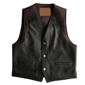 2026 OEM <b>Men's</b> <b>Black</b> Leather <b>Vest</b> Winter Outerwear Front Pockets Sleeveless Plus-Size Low MOQ High Street Style Quick Dry - Product Image 1