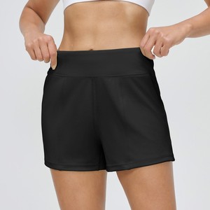 Shorts de sport moulants pour femme, taille haute, longueur cuisse, en nylon de bonne qualité, respirants, pour la course et le yoga, couleur unie - Product Image 4